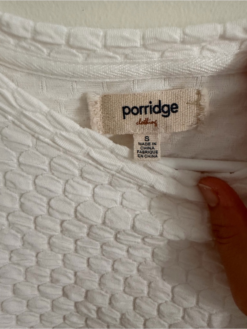 Porridge White Textured Sweatshirt with Blue Floral Balloon Sleeves Size S - Picture 5 of 7